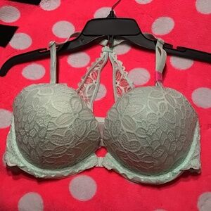 Mint Green Victoria’s Secret Pink pushup, 34DD cross-back, front close